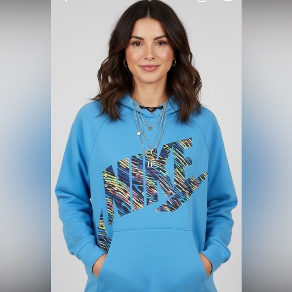 Nike Retro Blue Cotton Hoodie with Multicolor Logo - Picture 9 of 9